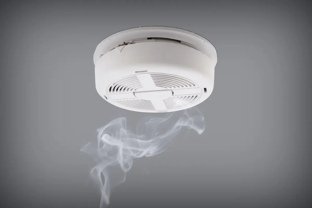 Smoke detector installed on a ceiling